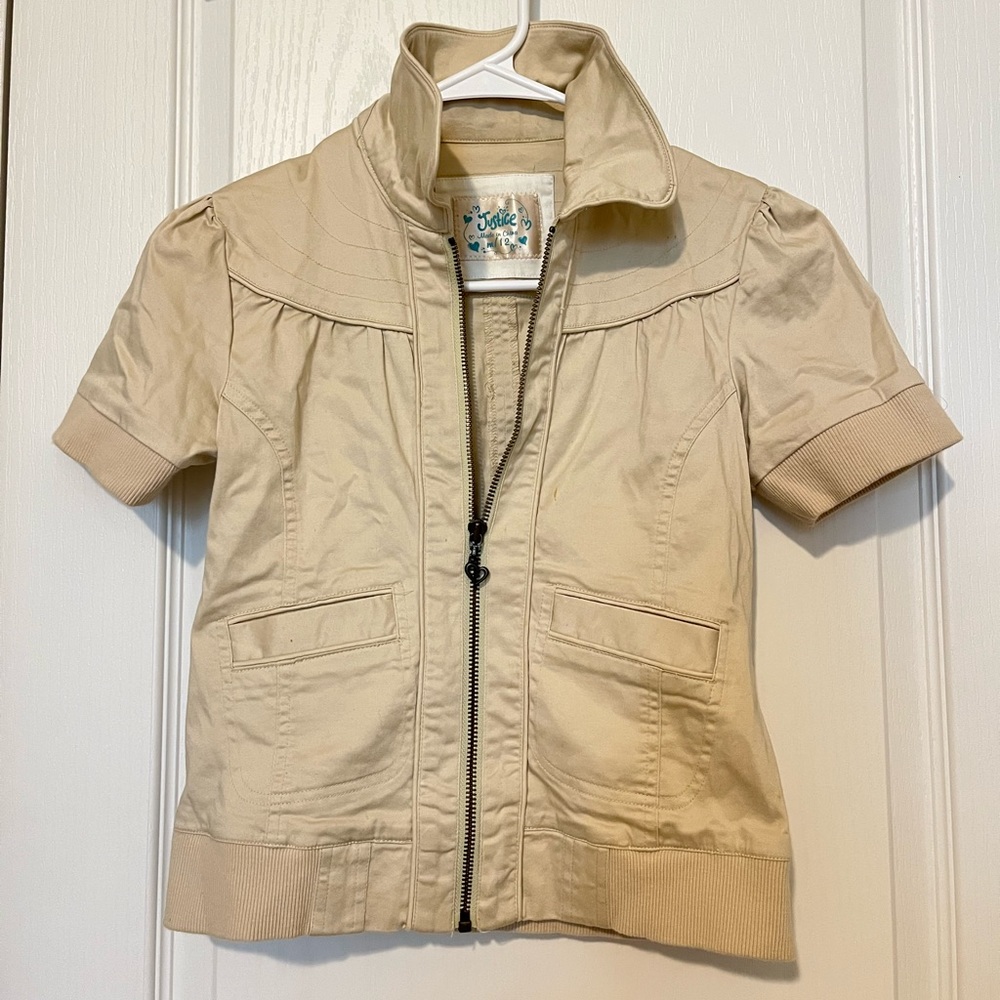 Justice Girls Khaki Short Sleeve Jacket. Size M/ 12